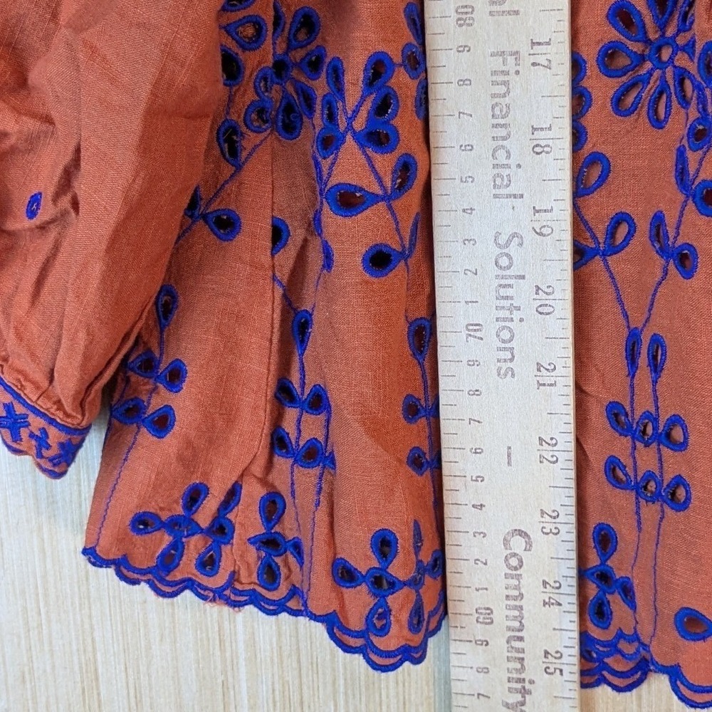Sundance Boho Peasant Cottage Embroidered Eyelet Peplum Blouse Size S Orange - Picture 7 of 8
